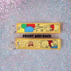 Disney Winnie the Pooh Single Keychain, Embroidered Tag 5” Kawaii Key Holder
